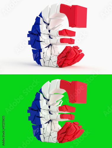 broken euro sign - france flag - isolated on green for composits photo