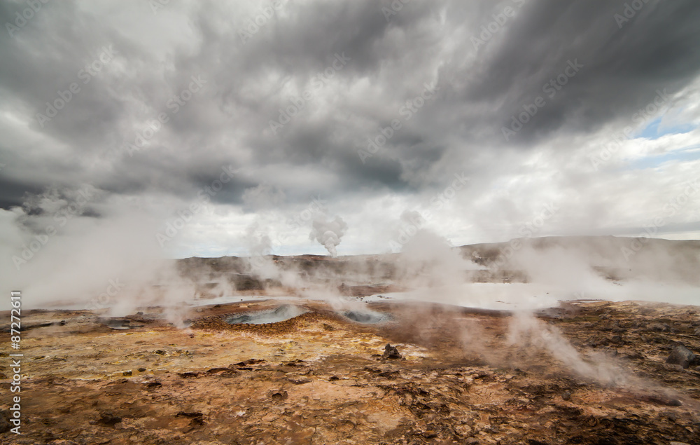 Active geothermal area located at Reykjanes peninsula in Iceland.