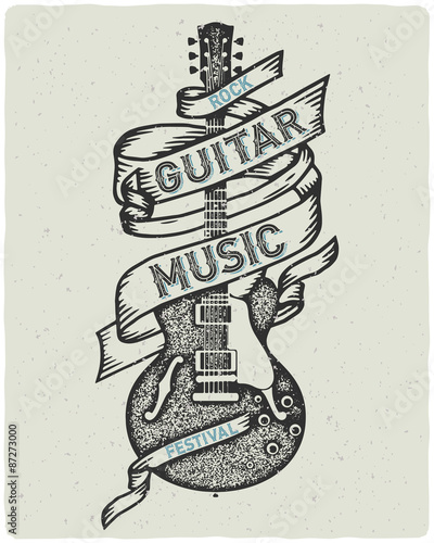 Retro print for rock guitar music festival