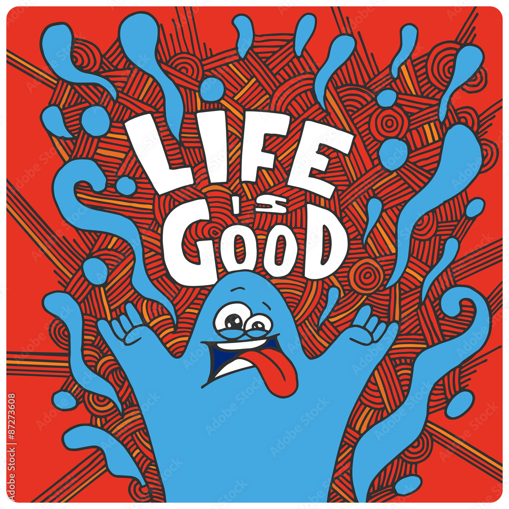 Funny monster character with graphic splash texture and motivative phrase Funny monster character with graphic splash texture and motivative phrase