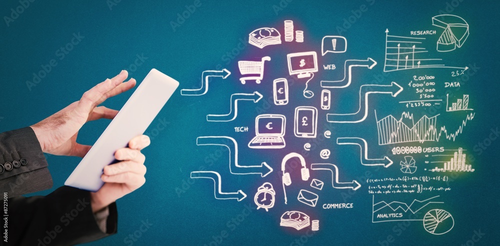 Composite image of businessman scrolling on his digital tablet Composite image of businessman scrolling on his digital tablet