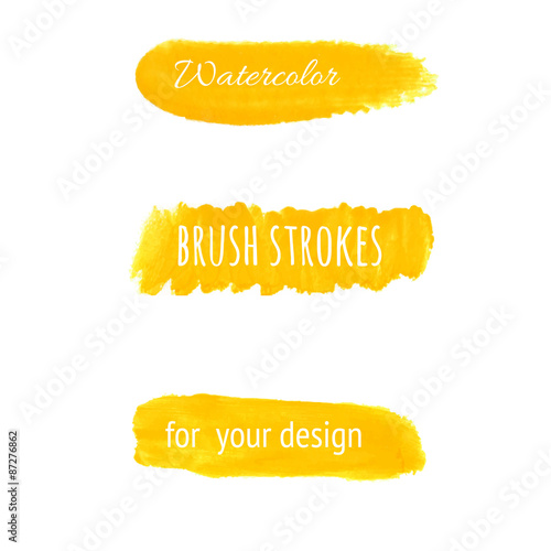 Yellow watercolor brush strokes set.