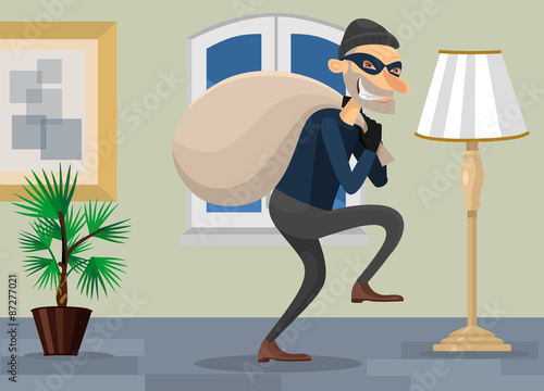 Thief in room vector flat illustration