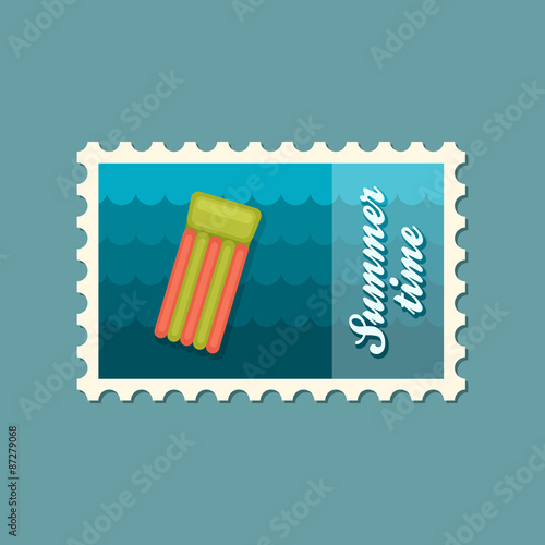 Floating mattress on beach flat stamp