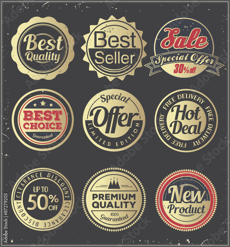 set of golden vintage labels
