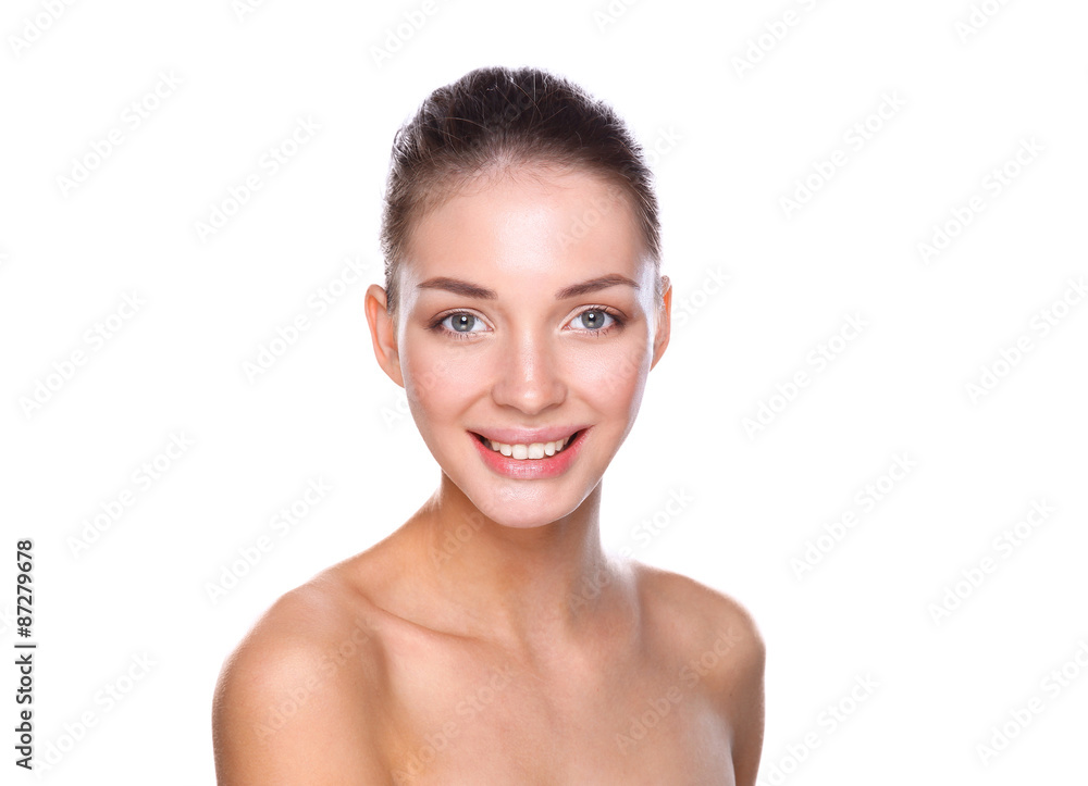 Close up portrait of beautiful young woman face. Isolated on Close up portrait of beautiful young woman face. Isolated on
