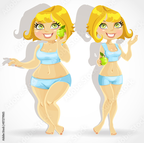 Girl thick to a diet and sports activities and thin after