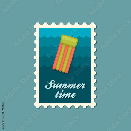 Floating mattress on beach flat stamp