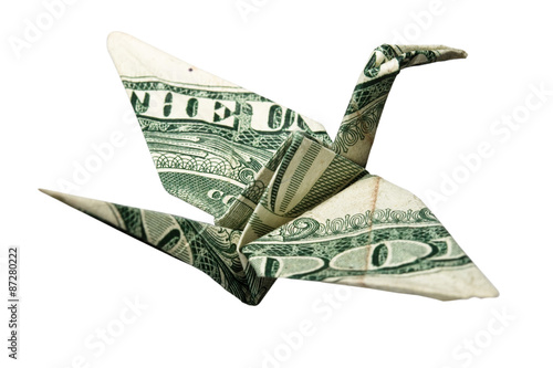 origami crane from a money note