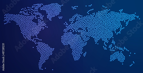 Dotted world map with spot lights. Vector illustration