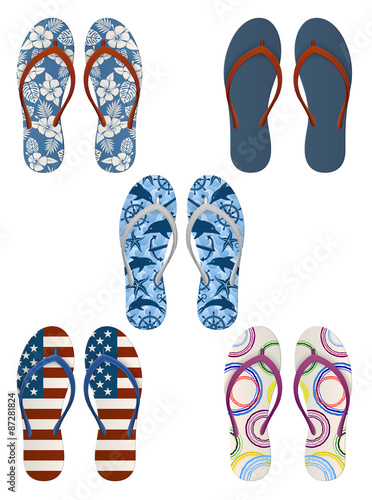 Set of colourful, decorated flip flops, EPS 10 contains transparency.