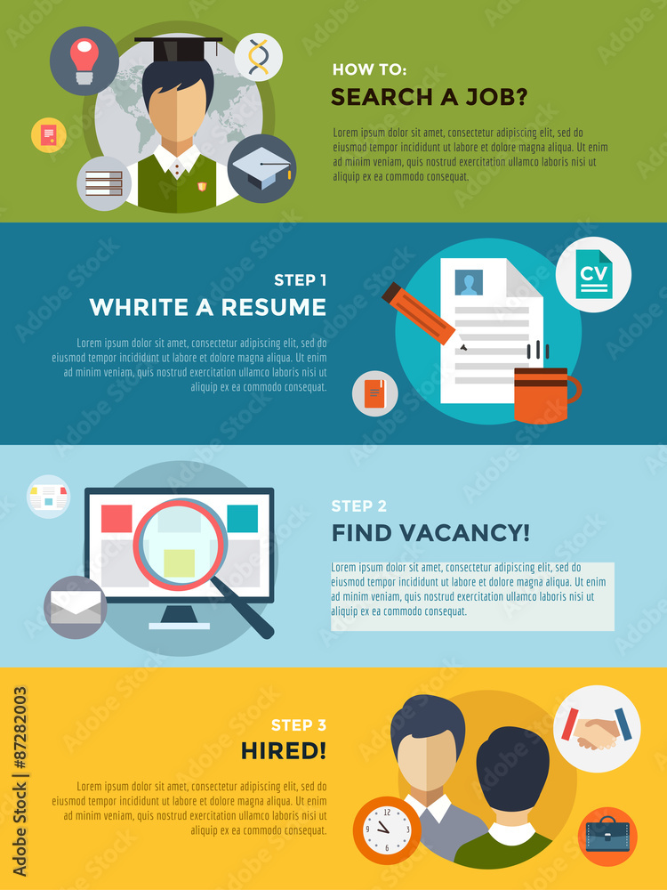 Job search after university infographic. Students, labor Job search after university infographic. Students, labor