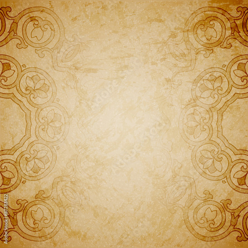 Aged paper background with round ornament