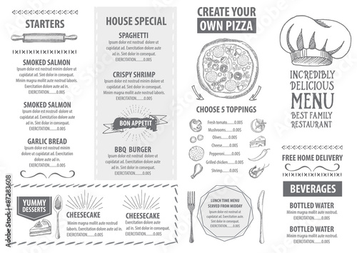 Restaurant cafe menu, template design. Food flyer.