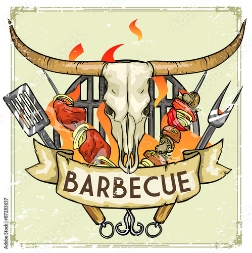 BBQ Grill label design -  Vector Illustration with sample text