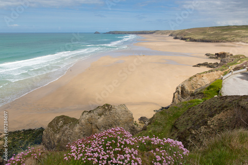 Perranporth beach North Cornwall England UK  photo