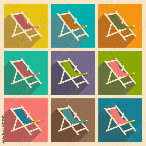 Photo Flat with shadow concept and mobile application deckchair
