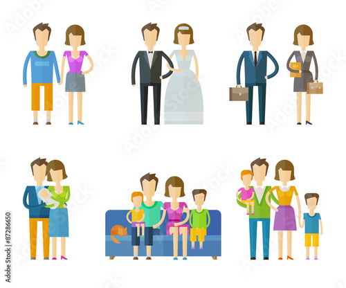 people, folk vector logo design template. wedding, family