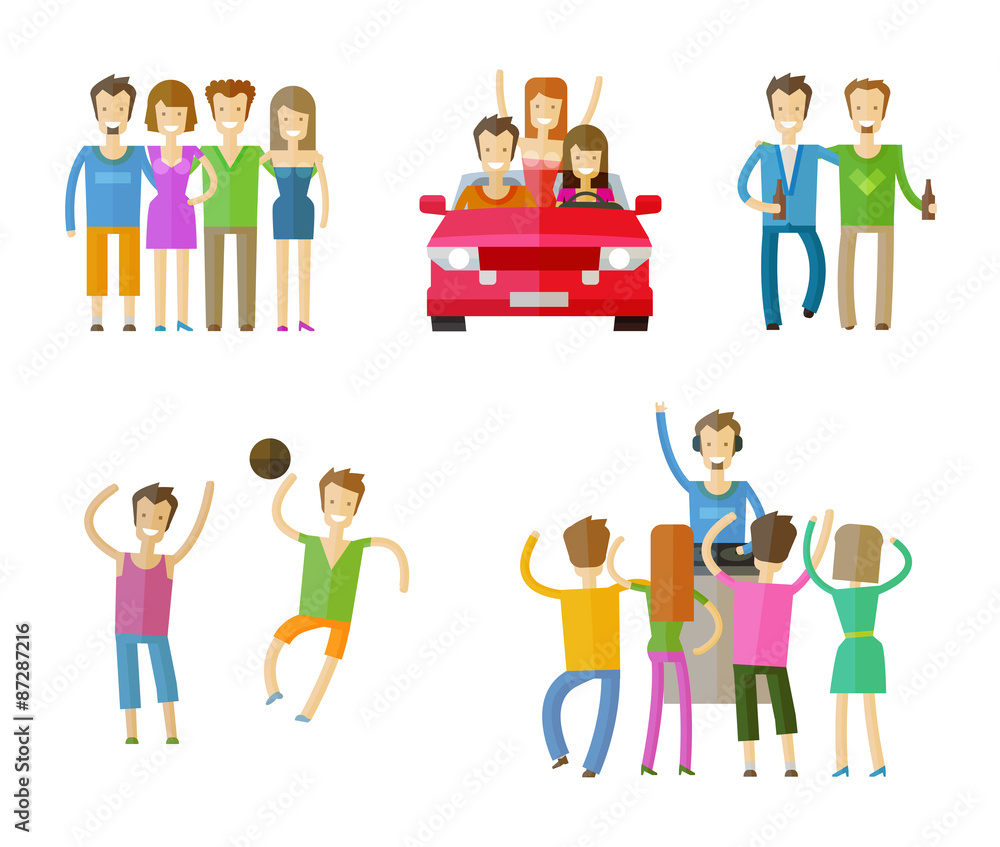 people icons set. friends, nightclub, party or leisure people icons set. friends, nightclub, party or leisure