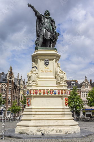 Jacob van Artevelde statue (1863) on "Vrijdagsmarkt", Ghent.
