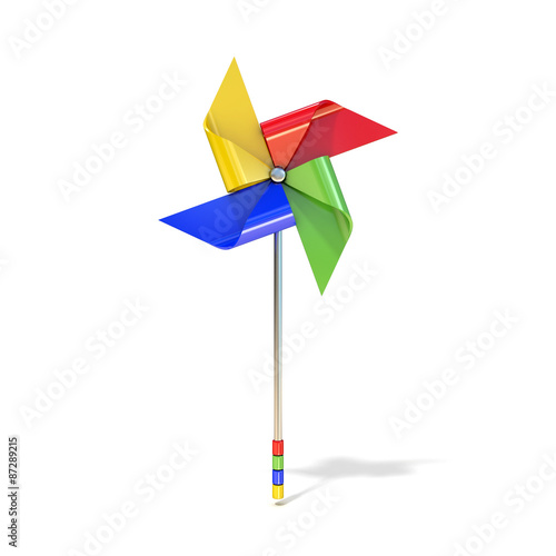Pinwheel toy, four sided, differently colored vanes. 3D render illustration isolated on white background