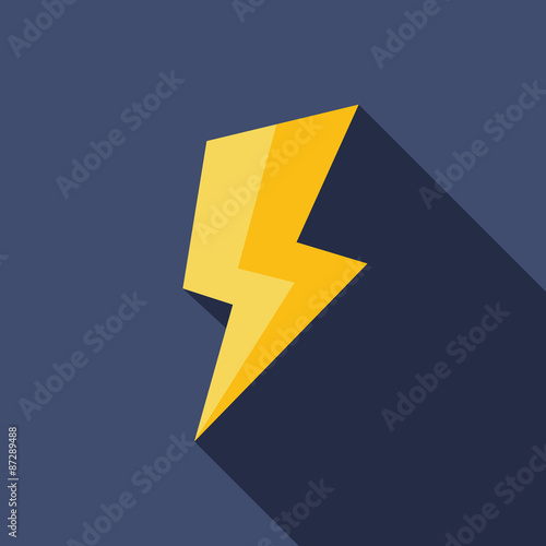 Lightning Icon. Flat Vector Icon With Long Shadow Design Collect