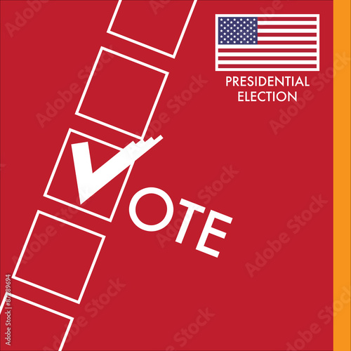 Vote Sign With Checkbox on Red Background. USA Presidential Elec