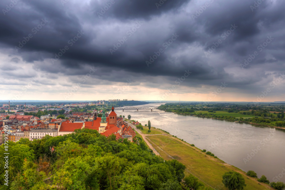 Panorama of Grudziadz at Vistula river, Poland