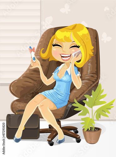 girl happily tells on the phone about a positive test for pregna