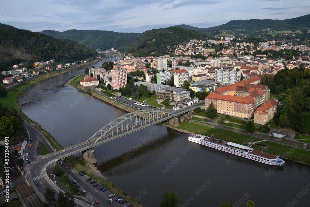 Panoramic view of the river Labe in Decin, Czech Republic