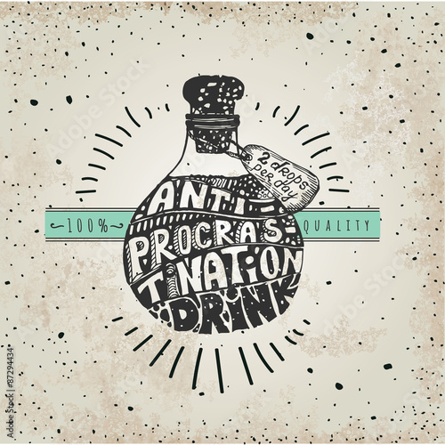 Stop procrastination. Retro vintage design for fun. Motivation