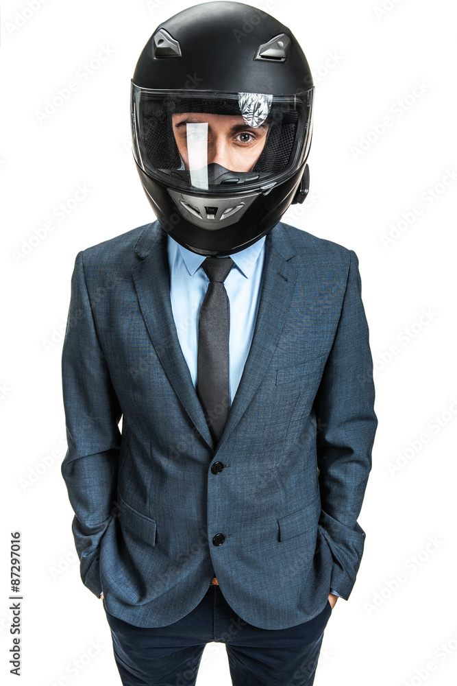 Businessman with racing helmet 