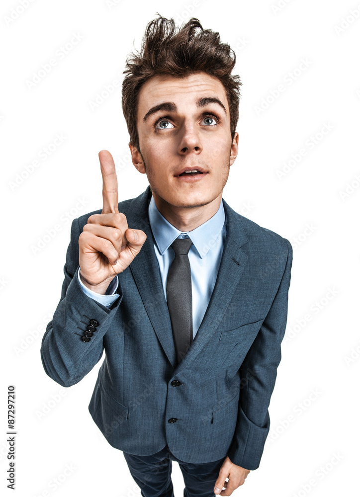 Faddy man has an idea, pointing with finger up Faddy man has an idea, pointing with finger up