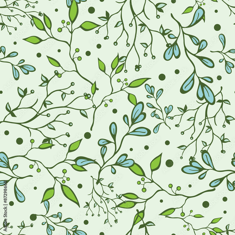 Vector Forest Braches Green Drawing Seamless Pattern Vector Forest Braches Green Drawing Seamless Pattern