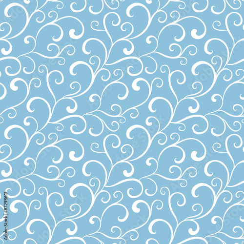 Vector Blue White Organic Swirls Winter Frost Seamless Pattern