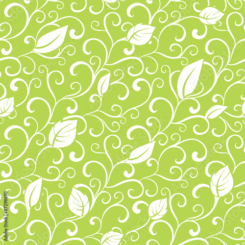 Vector Green Swirl Branches Leaves Seamless Pattern