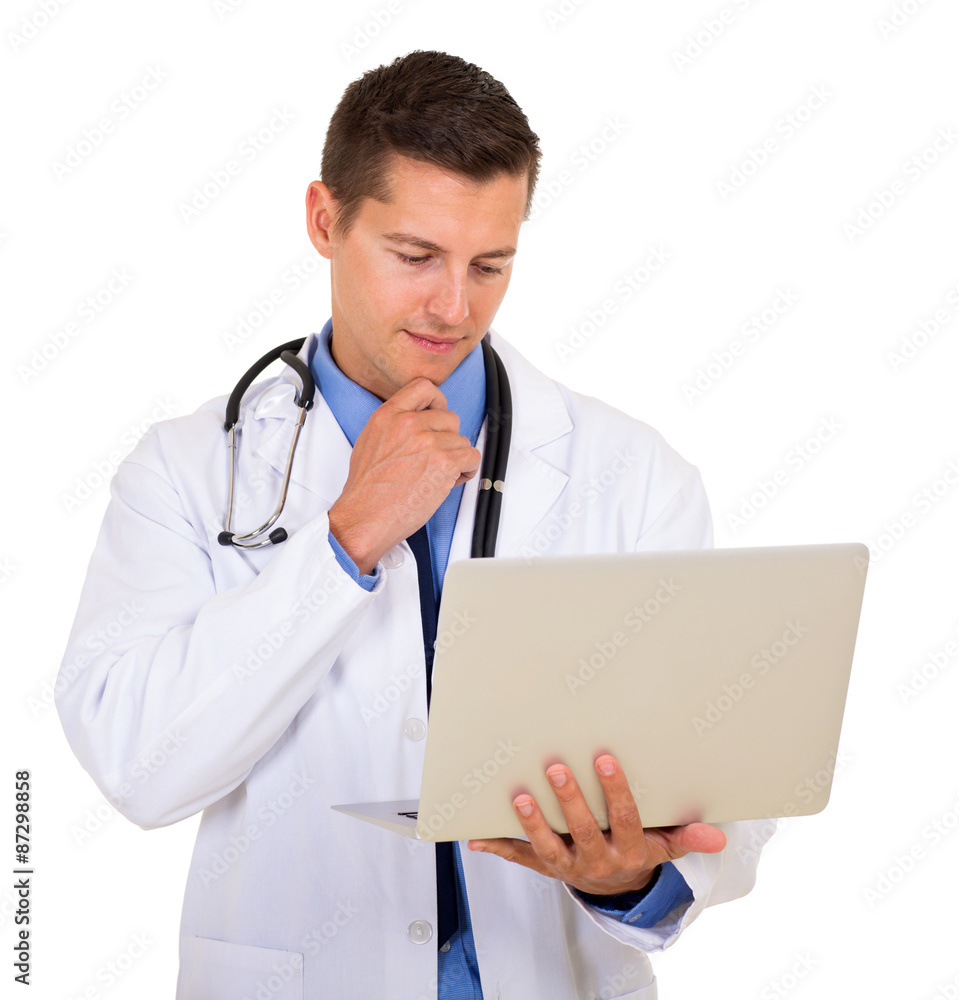 young doctor reading email on his laptop young doctor reading email on his laptop