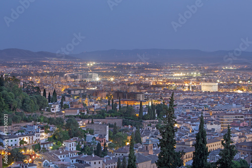 Granada - The outlook over the town at dusk.