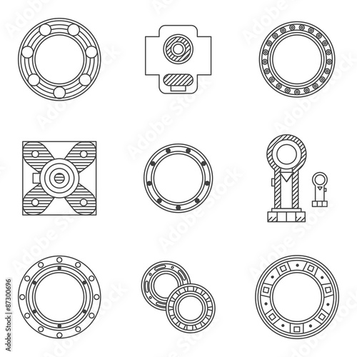 Set of bearings flat line vector icons