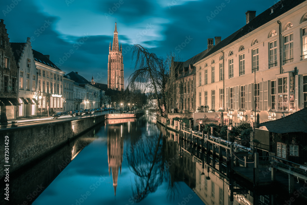 Canal Dijver and a Church of Our Lady in Bruges