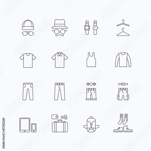vector linear web icons set - man clothing store collection