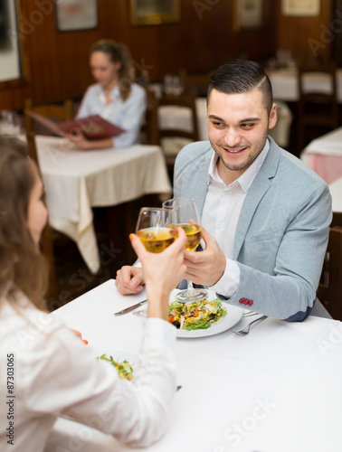 Couple having dinner in restaurant