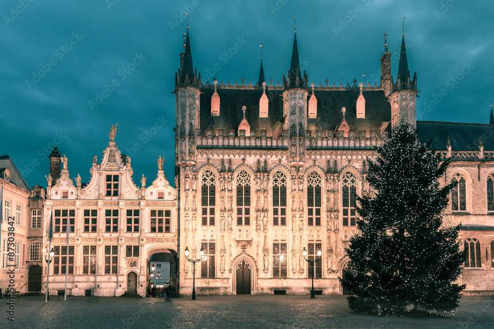 Picturesque Christmas Burg Square in Bruges