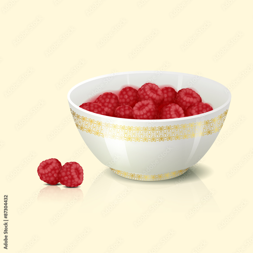 white bowl with raspberries shadow and reflection white bowl with raspberries shadow and reflection