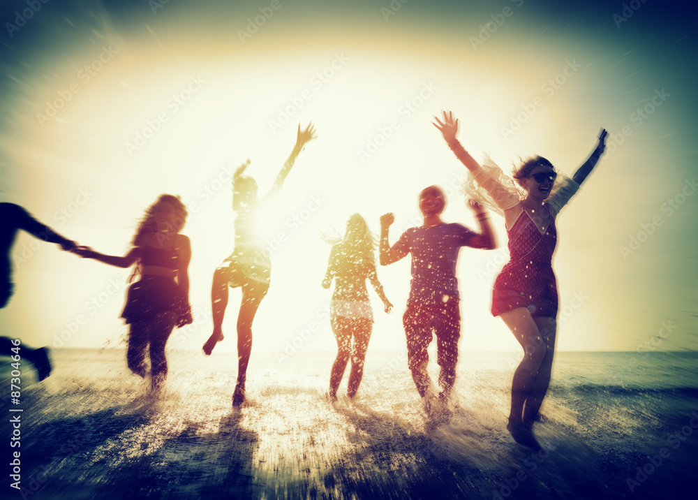 Diverse Beach Summer Friends Fun Running Concept Diverse Beach Summer Friends Fun Running Concept