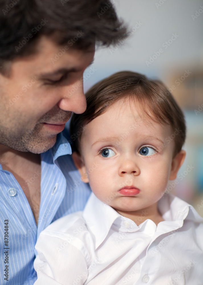Pout Boy on Father's Knees Pout Boy on Father's Knees
