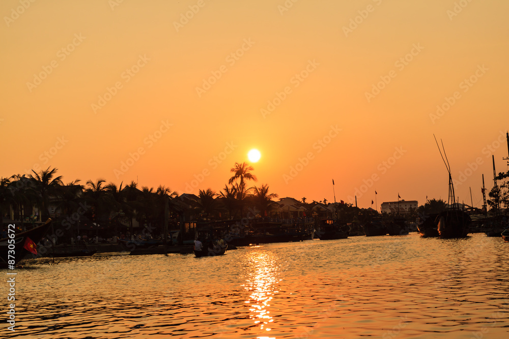 Sunset on river at Hoi An old town, Vietnam