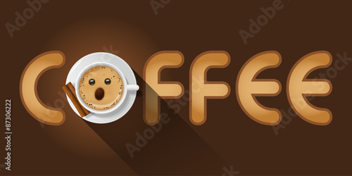 coffee word with cup of cappuccino