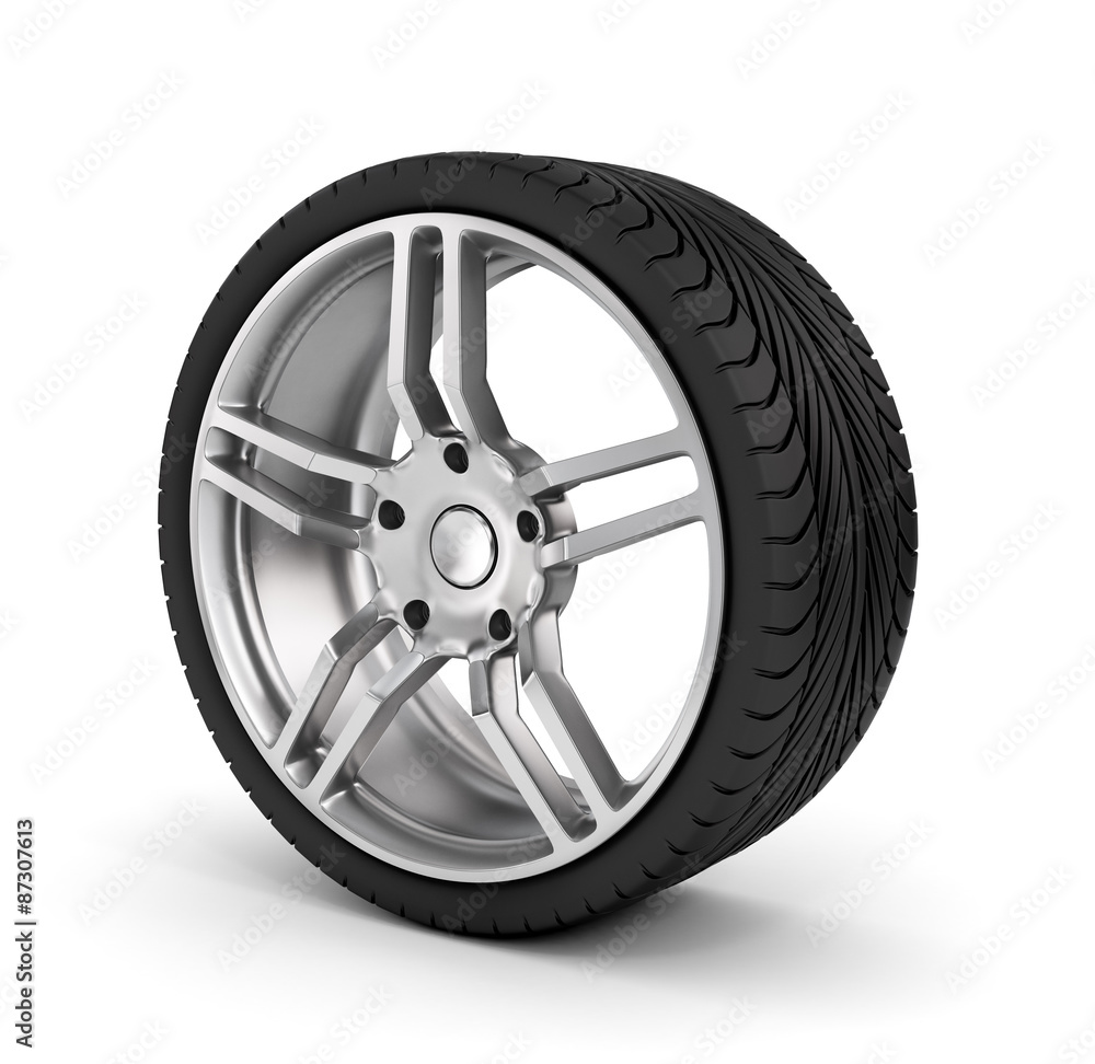 Obraz premium Car wheel on white background.