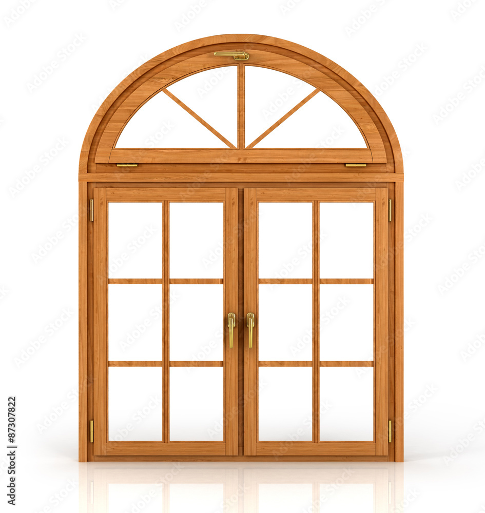 Arched wooden window isolated on white background. Arched wooden window isolated on white background.